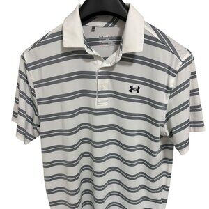 Under Armour Loose Fit Golf Polo Size XL Striped Stretch White